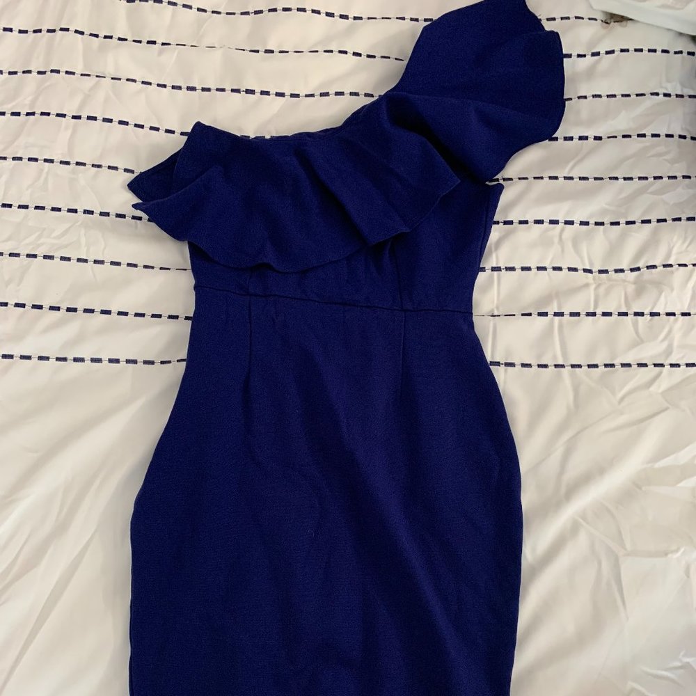 One Shoulder Blue Dress